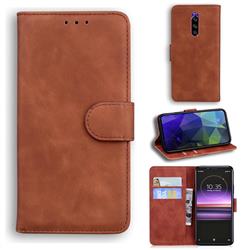 Retro Classic Skin Feel Leather Wallet Phone Case for Sony Xperia 1 / Xperia XZ4 - Brown