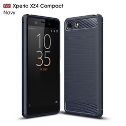Luxury Carbon Fiber Brushed Wire Drawing Silicone TPU Back Cover for Sony Xperia XZ4 Compact - Navy