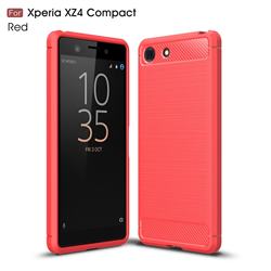 Luxury Carbon Fiber Brushed Wire Drawing Silicone TPU Back Cover for Sony Xperia XZ4 Compact - Red