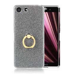 Luxury Soft TPU Glitter Back Ring Cover with 360 Rotate Finger Holder Buckle for Sony Xperia XZ4 Compact - Black