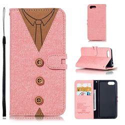 Mens Button Clothing Style Leather Wallet Phone Case for Sony Xperia 1 / Xperia XZ4 Compact - Pink