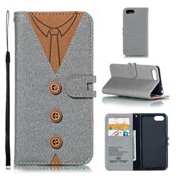 Mens Button Clothing Style Leather Wallet Phone Case for Sony Xperia 1 / Xperia XZ4 Compact - Gray