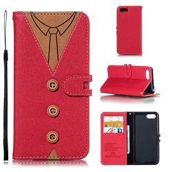 Mens Button Clothing Style Leather Wallet Phone Case for Sony Xperia 1 / Xperia XZ4 Compact - Red