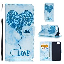 Marble Heart PU Leather Wallet Phone Case for Sony Xperia 1 / Xperia XZ4 Compact - Blue