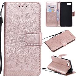 Embossing Sunflower Leather Wallet Case for Sony Xperia XZ4 Compact - Rose Gold