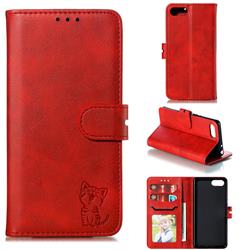 Embossing Happy Cat Leather Wallet Case for Sony Xperia XZ4 Compact - Red