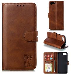Embossing Happy Cat Leather Wallet Case for Sony Xperia XZ4 Compact - Brown