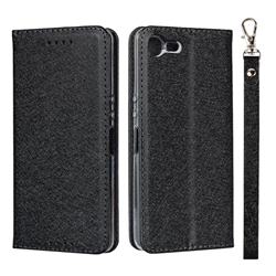 Ultra Slim Magnetic Automatic Suction Silk Lanyard Leather Flip Cover for Sony Xperia XZ4 Compact - Black