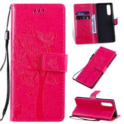 Embossing Butterfly Tree Leather Wallet Case for Sony Xperia 5 / Xperia XZ5 - Rose