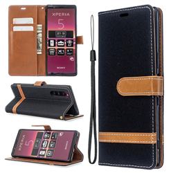 Jeans Cowboy Denim Leather Wallet Case for Sony Xperia 5 / Xperia XZ5 - Black