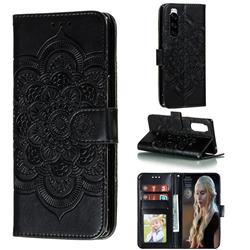 Intricate Embossing Datura Solar Leather Wallet Case for Sony Xperia 5 / Xperia XZ5 - Black
