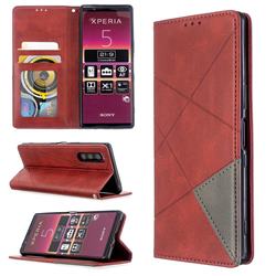 Prismatic Slim Magnetic Sucking Stitching Wallet Flip Cover for Sony Xperia 5 / Xperia XZ5 - Red