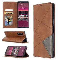 Prismatic Slim Magnetic Sucking Stitching Wallet Flip Cover for Sony Xperia 5 / Xperia XZ5 - Brown