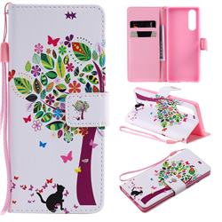Cat and Tree PU Leather Wallet Case for Sony Xperia 5 / Xperia XZ5