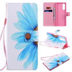 Blue Sunflower PU Leather Wallet Case for Sony Xperia 5 / Xperia XZ5