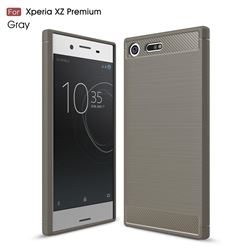 Luxury Carbon Fiber Brushed Wire Drawing Silicone TPU Back Cover for Sony Xperia XZ Premium XZP (Gray)