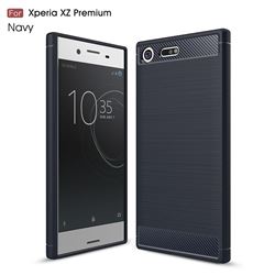 Luxury Carbon Fiber Brushed Wire Drawing Silicone TPU Back Cover for Sony Xperia XZ Premium XZP (Navy)