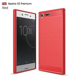 Luxury Carbon Fiber Brushed Wire Drawing Silicone TPU Back Cover for Sony Xperia XZ Premium XZP (Red)