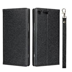 Ultra Slim Magnetic Automatic Suction Silk Lanyard Leather Flip Cover for Sony Xperia XZ Premium XZP - Black