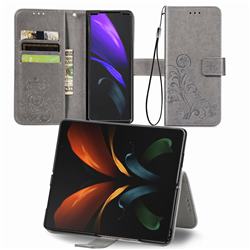 Embossing Imprint Four-Leaf Clover Leather Wallet Case for Samsung Galaxy Z Fold2 SM-F9160 - Grey