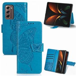 Embossing Mandala Flower Butterfly Leather Wallet Case for Samsung Galaxy Z Fold2 SM-F9160 - Blue