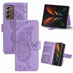 Embossing Mandala Flower Butterfly Leather Wallet Case for Samsung Galaxy Z Fold2 SM-F9160 - Light Purple