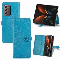 Embossing Imprint Mandala Flower Leather Wallet Case for Samsung Galaxy Z Fold2 SM-F9160 - Blue
