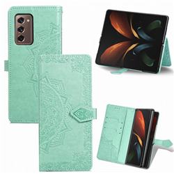 Embossing Imprint Mandala Flower Leather Wallet Case for Samsung Galaxy Z Fold2 SM-F9160 - Green
