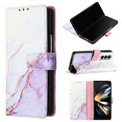 Purple White Marble Leather Wallet Protective Case for Samsung Galaxy Z Fold3 5G