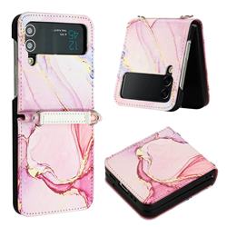 Rose Gold Marble Leather Wallet Protective Case for Samsung Galaxy Z Flip3 5G