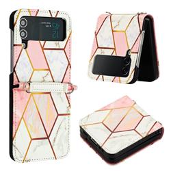 Pink White Marble Leather Wallet Protective Case for Samsung Galaxy Z Flip3 5G