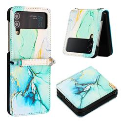 Green Illusion Marble Leather Wallet Protective Case for Samsung Galaxy Z Flip3 5G