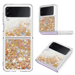Dynamic Liquid Glitter Sand Quicksand TPU Case for Samsung Galaxy Z Flip3 5G - Rose Gold Love Heart