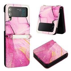 Pink Purple Marble Leather Wallet Protective Case for Samsung Galaxy Z Flip4