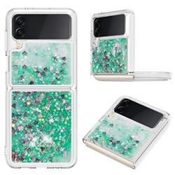 Dynamic Liquid Glitter Sand Quicksand TPU Case for Samsung Galaxy Z Flip4 - Green Love Heart