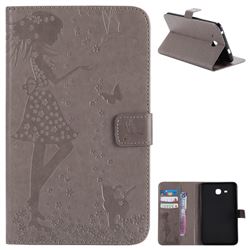 Embossing Flower Girl Cat Leather Flip Cover for Samsung Galaxy Tab A 7.0 (2016) T280 T285 - Gray