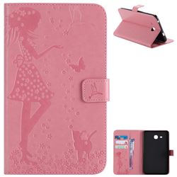 Embossing Flower Girl Cat Leather Flip Cover for Samsung Galaxy Tab A 7.0 (2016) T280 T285 - Pink