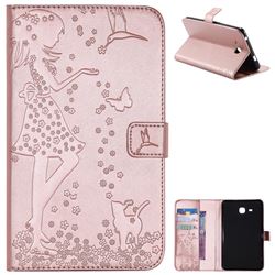 Embossing Flower Girl Cat Leather Flip Cover for Samsung Galaxy Tab A 7.0 (2016) T280 T285 - Rose Gold