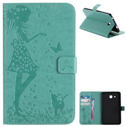 Embossing Flower Girl Cat Leather Flip Cover for Samsung Galaxy Tab A 7.0 (2016) T280 T285 - Green