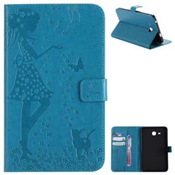 Embossing Flower Girl Cat Leather Flip Cover for Samsung Galaxy Tab A 7.0 (2016) T280 T285 - Blue