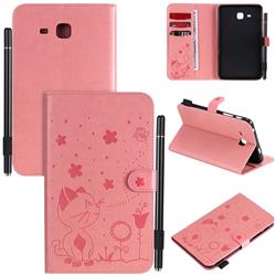 Embossing Bee and Cat Leather Flip Cover for Samsung Galaxy Tab A 7.0 (2016) T280 T285 - Pink