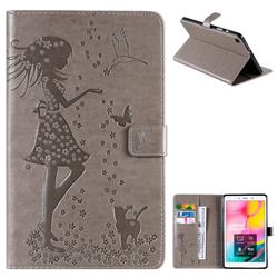 Embossing Flower Girl Cat Leather Flip Cover for Samsung Galaxy Tab A 8.0 (2019) T290 T295 - Gray