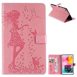 Embossing Flower Girl Cat Leather Flip Cover for Samsung Galaxy Tab A 8.0 (2019) T290 T295 - Pink
