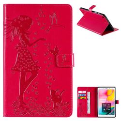 Embossing Flower Girl Cat Leather Flip Cover for Samsung Galaxy Tab A 8.0 (2019) T290 T295 - Red