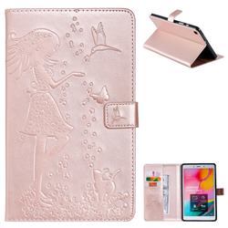Embossing Flower Girl Cat Leather Flip Cover for Samsung Galaxy Tab A 8.0 (2019) T290 T295 - Rose Gold