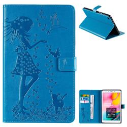 Embossing Flower Girl Cat Leather Flip Cover for Samsung Galaxy Tab A 8.0 (2019) T290 T295 - Blue