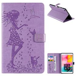Embossing Flower Girl Cat Leather Flip Cover for Samsung Galaxy Tab A 8.0 (2019) T290 T295 - Purple