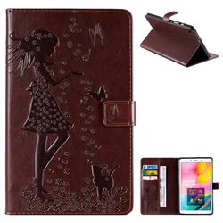 Embossing Flower Girl Cat Leather Flip Cover for Samsung Galaxy Tab A 8.0 (2019) T290 T295 - Brown