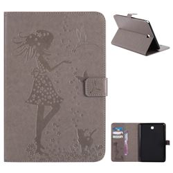 Embossing Flower Girl Cat Leather Flip Cover for Samsung Galaxy Tab A 8.0 T350 T355 - Gray