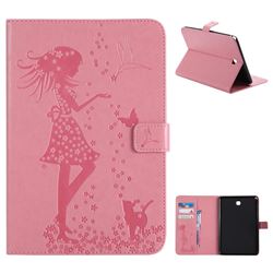 Embossing Flower Girl Cat Leather Flip Cover for Samsung Galaxy Tab A 8.0 T350 T355 - Pink